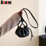 ASHINE Drawstring Mini Bag PU Sling Shoulder Lipstick Keys Earphone Purse