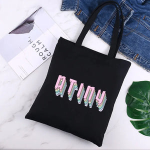 ATEEZ K-pop Canvas Tote Bag Harajuku Casual Eco Shopper Shoulder Bag
