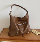 Aboutlee Casual Brown Pu Shoulder Bag Tote Bag Solid High Capacity