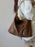 Aboutlee Casual Brown Pu Shoulder Bag Tote Bag Solid High Capacity