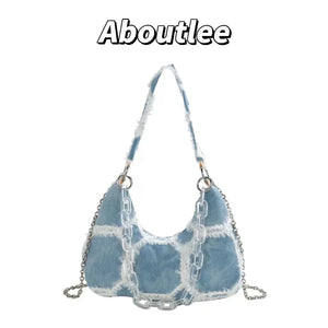 Sweet Y2K Style Denim Girls Underarm Bag