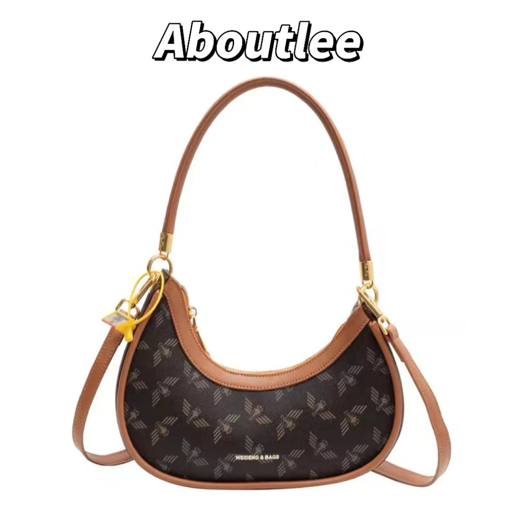 Aboutlee Leather Women Shoulder Bag Vintage Style High Underarm Bag