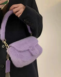 Aboutlee Purple Furry Shoulder Bag Retro Casual Handbag