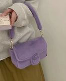 Aboutlee Purple Furry Shoulder Bag Retro Casual Handbag