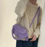 Aboutlee Purple Furry Shoulder Bag Retro Casual Handbag