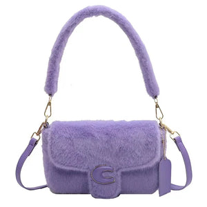 Aboutlee Purple Furry Shoulder Bag Retro Casual Handbag