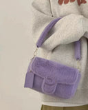Aboutlee Purple Furry Shoulder Bag Retro Casual Handbag