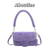 Aboutlee Purple Furry Shoulder Bag Retro Casual Handbag