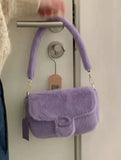 Aboutlee Purple Furry Shoulder Bag Retro Casual Handbag