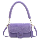 Aboutlee Purple Furry Shoulder Bag Retro Casual Handbag