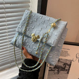 Aboutlee Embossed Flap Canvas Square Bag Lightweight Handbag