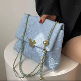 Aboutlee Embossed Flap Canvas Square Bag Lightweight Handbag