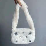 Furry Gemstone Decorated Handbag Soft Shoulder Bags Y2k Style