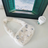 Furry Gemstone Decorated Handbag Soft Shoulder Bags Y2k Style