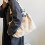 Lee Furry Oversized Bag Love Heart Pattern Lightweight Tote Bag