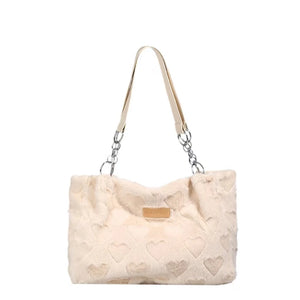 Lee Furry Oversized Bag Love Heart Pattern Lightweight Tote Bag