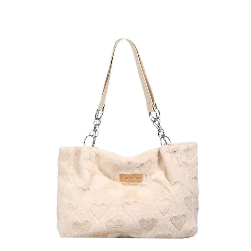 Lee Furry Oversized Bag Love Heart Pattern Lightweight Tote Bag