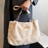 Lee Furry Oversized Bag Love Heart Pattern Lightweight Tote Bag