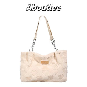 Lee Furry Oversized Bag Love Heart Pattern Lightweight Tote Bag