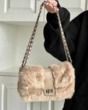 Furry Vintage Flap Shoulder Bag Lightweight Plush Hot Girl Party Bag