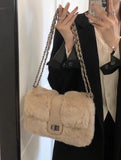 Furry Vintage Flap Shoulder Bag Lightweight Plush Hot Girl Party Bag