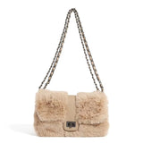 Furry Vintage Flap Shoulder Bag Lightweight Plush Hot Girl Party Bag