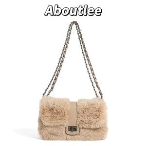 Furry Vintage Flap Shoulder Bag Lightweight Plush Hot Girl Party Bag
