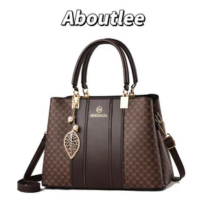 Aboutlee Women Handbag Leather Crossbody Bag Classic Print Large Capacity