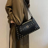 Vintage Leather Envelope Bag with Rivet Decoration