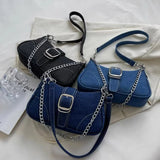 Y2K Denim Women Shoulder Bag Lightweight Chain Decorated Underarm Bag