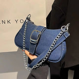 Y2K Denim Women Shoulder Bag Lightweight Chain Decorated Underarm Bag