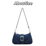 Y2K Denim Women Shoulder Bag Lightweight Chain Decorated Underarm Bag
