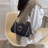 Y2K Denim Women Shoulder Bag Lightweight Chain Decorated Underarm Bag
