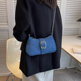 Y2K Denim Women Shoulder Bag Lightweight Chain Decorated Underarm Bag
