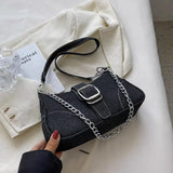 Y2K Denim Women Shoulder Bag Lightweight Chain Decorated Underarm Bag