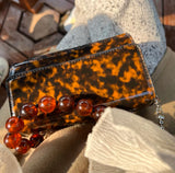Vintage Beaded Chain Crossbody Bag Amber Pattern Ladies Flap Bag