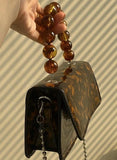 Vintage Beaded Chain Crossbody Bag Amber Pattern Ladies Flap Bag