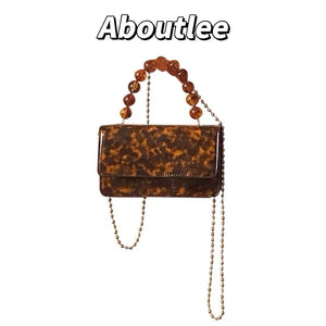 Vintage Beaded Chain Crossbody Bag Amber Pattern Ladies Flap Bag