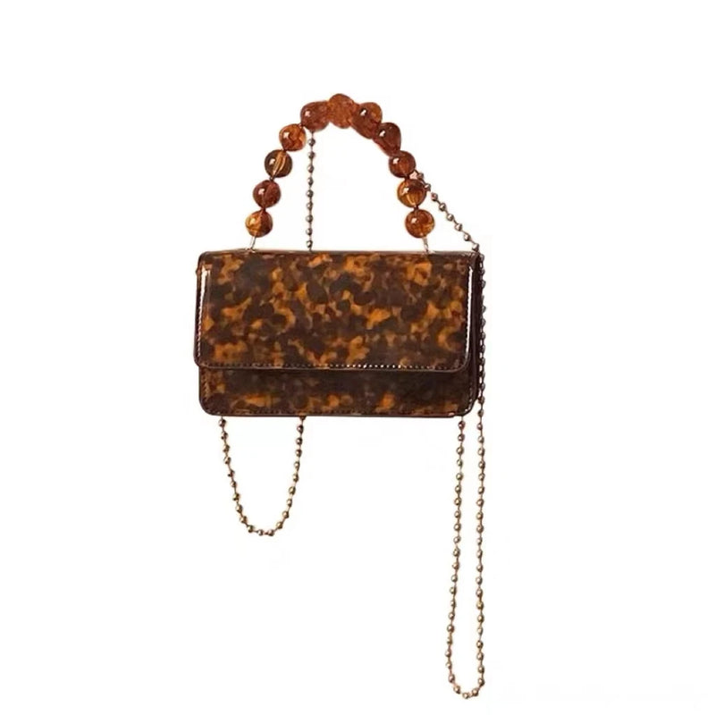 Vintage Beaded Chain Crossbody Bag Amber Pattern Ladies Flap Bag