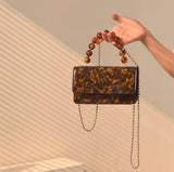 Vintage Beaded Chain Crossbody Bag Amber Pattern Ladies Flap Bag