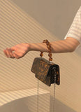 Vintage Beaded Chain Crossbody Bag Amber Pattern Ladies Flap Bag