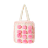 Aboutlee Pink Furry Tot Bag Large Capacity Soft Fur Ball Decorated Handbag Women