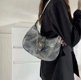 Aboutlee Pu Leather Women Shoulder Bag Chain Decorated Side Bag