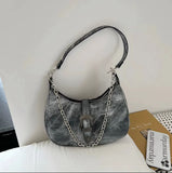 Aboutlee Pu Leather Women Shoulder Bag Chain Decorated Side Bag