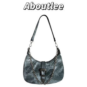 Aboutlee Pu Leather Women Shoulder Bag Chain Decorated Side Bag