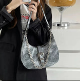 Aboutlee Pu Leather Women Shoulder Bag Chain Decorated Side Bag