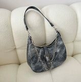 Aboutlee Pu Leather Women Shoulder Bag Chain Decorated Side Bag