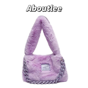 Aboutlee Purple Furry Handbag Chain Shoulder Bag