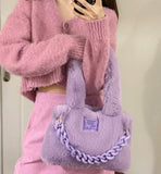 Aboutlee Purple Furry Handbag Chain Shoulder Bag