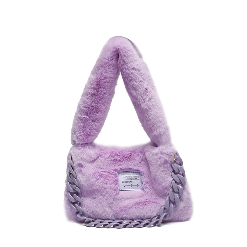 Aboutlee Purple Furry Handbag Chain Shoulder Bag